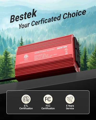 BESTEK Power Inverter DC 12V to AC 110V - 300W Car Plug Adapter Outlet with 4.8A Dual USB Fast Charging Port - Car Charger Cigarette Lighter Adapter for Phone, Laptop on Road Trip - Aluminum Housing