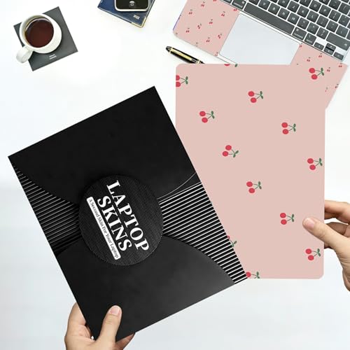 Universal Laptop Skin Sticker with 2 Wrist Pad Decals, 3-Piece Removable Vinyl Laptop Cover, Pink Cherry Waterproof Anti-Scratch, Easy-Trim Fit for 13.3" 14" 15.6" Laptops - color: Pink Cherry