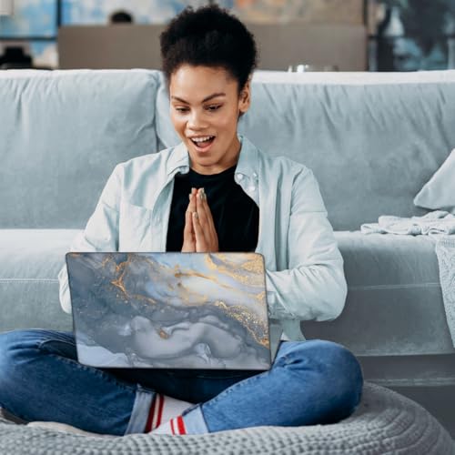 SUPERDANT 3 Pcs Grey Gold Marble Laptop Skin 14.9x10.6in Trimmable PVC Notebook Decal Reusable Cover for 12 13 14 15 15.6 Inch Notebook Surface Grey Gold Sticker Kit - style: Grey Gold Marble