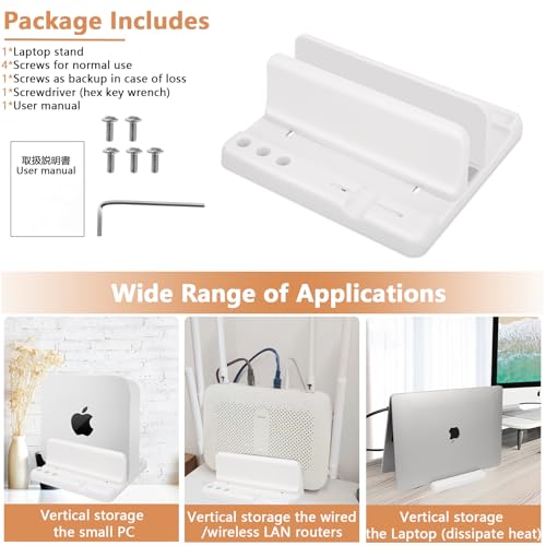 Vertical Laptop Stand Holder, ABS Organizer with Adjustable Dock, 3/4 in 1 Design Extra Storage Space-Saving, Sturdy Laptop Computer Holder for PC, MacBook, Mini PC, iPad (White, 1 Slot) - color: White