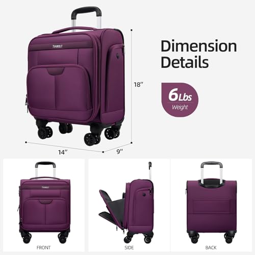 Underseater Carry-On Luggage Airline Approved with Spinner Wheels, 16 Inch Luggage with TSA Lock, Overnight Rolling Softside Suitcases for Women,Purple - color: Purple, size: Underseat 16 inch