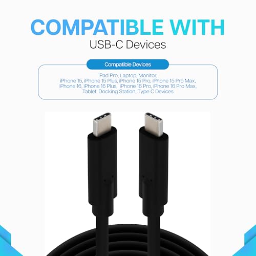 VisionTek USB-C Cable USB 3.1 Gen 2 (6.6ft) - 100W 10Gbps, DP Alt Mode | 100W Power Delivery Fast Charging, 10Gbps High-Speed Data Transfer, 4K 60Hz Video Output, Laptop, Tablet, Phone