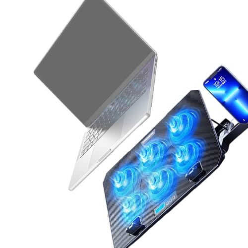 Laptop Cooling Pad 6 Quiet Fan for Laptop Gaming Fan Pad 5 Height Adjustable 2 USB Port Phone Holder Lightweight Stand - color: LCD model
