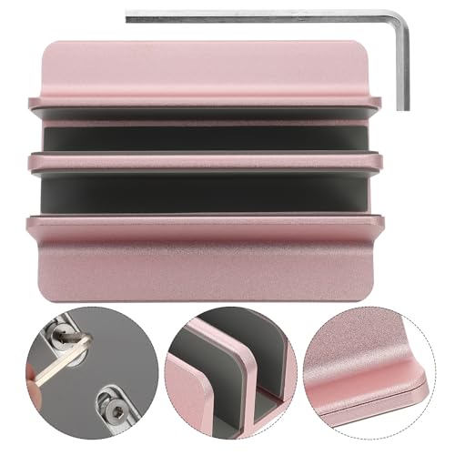 balacoo Aluminum Alloy Dual-Slot Laptop Stand Vertical Holder with Storage Rose Gold Desk Base for Home Office Use Compatible with Tablets and Notebooks