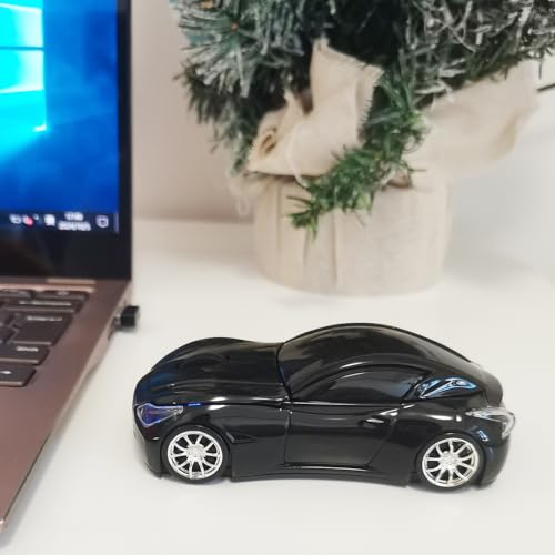 Car Mouse for Computer, Wireless Car Shaped Mice for Laptop, PC, Mini Cute Mouse with 2.4Ghz USB Receiver, 3D, 1600DPI, Silent Clicks, LED Headlights (Black) - color: Y-Black