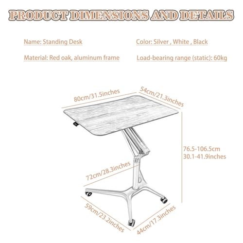 Mobile Laptop Desk Home, Lift Stand Up Desk with Casters, Large Capacity Mobile Study Table, Height Adjustable Sofa Side Table, Easy to Install(Silver) - color: Silver