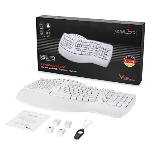 Perixx Periboard-612 Wireless Ergonomic USB Split Keyboard, US English Layout - color: White, style: Wireless