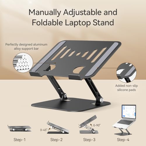 Adjustable Laptop Stand, Aluminum Portable Laptop Riser for Desk Foldable, Ergonomic Computer Notebook Stand Holder for MacBook Air Pro, Dell XPS, HP and All 10–17 Inch Laptops, Black - color: Black