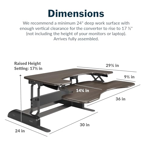 Vari Varidesk Pro Plus 36 Standing Desk Converter for Home Office – 11 Height Settings + Spring-Loader Lift, 2 Tier Design with Keyboard Tray, Fits Tables 26.5" Deep – Fully Assembled (Espresso) - color: Espresso