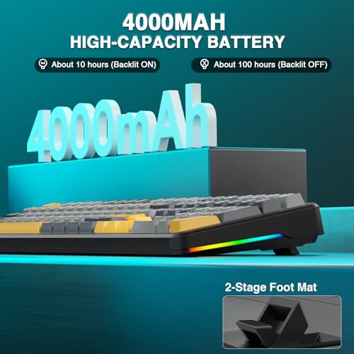 AULA F108 Wireless Mechanical Keyboard, BT5.0/USB-C/2.4GHz Hot Swappable Custom Gaming Keyboards, PBT Keycaps, Pre-lubed Switches, RGB Backlit Full Size Creamy Keyboard with Number Pad, 108 Keys - color: No Knob-Gray&Yellow