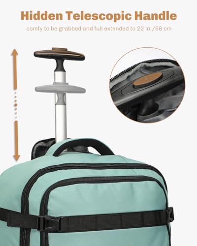 Hynes Eagle Rolling Backpack 42L Backpack with Wheels Airline Approved Carry on Luggage Laptop Travel Suitcase Bag for Women Men Mint Green - color: Mint Green