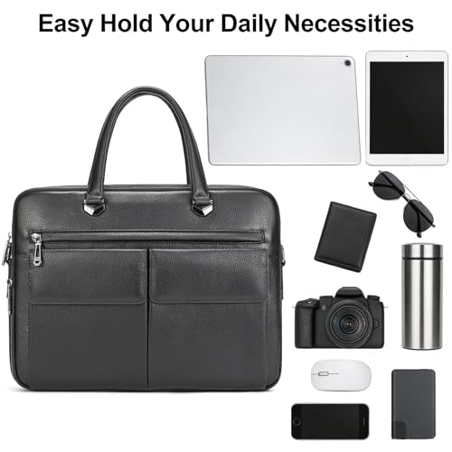 Leather Laptop Bag for Men Briefcase Fits 15.6 Inch Notebook Portable Shoulder Messenger Crossbody Bag for Travel Office - color: 821-black