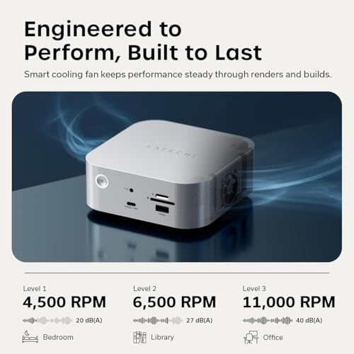 Satechi Thunderbolt 5 CubeDock, Built-in NVMe SSD Enclosure, Silver | Docking Station, 80 Gbps/120 Gbps USB4 v2, 140W charging, displays up to 8K, 2.5 GbE, Type-A/C 10 Gbps, active cooling