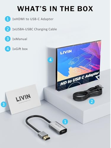 HDMI to USB C Adapter (4K@60Hz) Portable Monitor, AR Glasses XREAL One Air 2 Pro/VITURE Luma/RayNeo Air 3s/Rokid,HDMI Male(Source) to USB C Female(Display) Laptop,PS4/5,Xbox,Switch,ROG Ally,Steam Deck - color: Silver