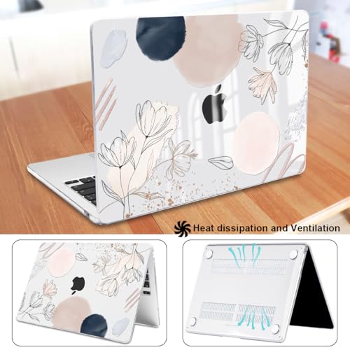 Compatible with MacBook Air 13 inch Case M5 2026 2025-2022 M4 M3 M2 Chip Model A3449 A3240 A3113 A2681, for Mac Air 13.6 inch M5 Hard Shell&Keyboard Cover&Screen Film, Abstract Line Floral - color: Abstract Line Floral