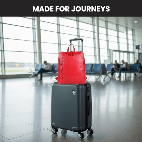 12.5 Inch Red Genuine Leather Backpack For Women & Men | Small Laptop Bookbag Purse & Travel Daypack, Red Leather Bookbag With Adjustable Shoulder Strap, YKK Zipper & Pockets - color: Red