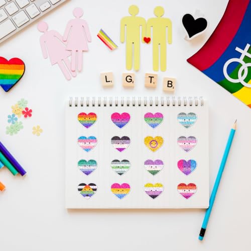 LGBTQ Glitter Heart Sticker - 2Rolls Pride Month Smile Design Waterproof Self Adhesive Residue Free Removal for Laptop Water Bottle Scrapbook LGBTQ Gay Bar Party Decoration Craft Decor - style: LGBTQ Glitter Heart