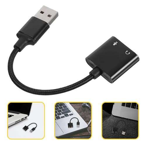 USB Headphone Audio Splitter Adapter with Microphone Jack External Sound Card for PC and Laptop, Black Two-in-one Audio Interface Cable for Computer Headset and Smartphone Use