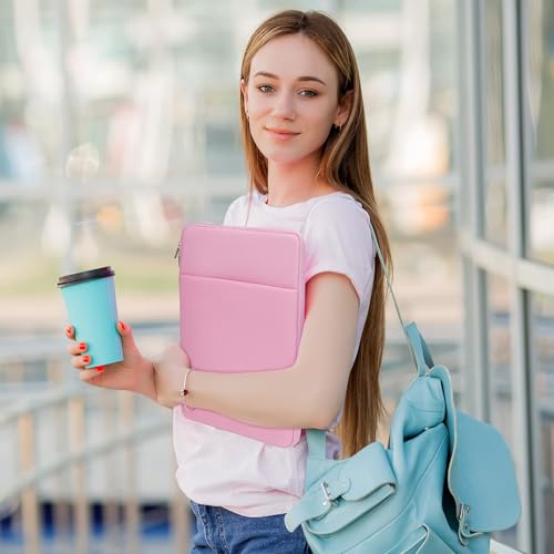 RAINYEAR 14 Inch Laptop Sleeve Case with Pocket & Accessories Pouch, Pink | Protective Soft Fluffy Lining Carrying Bag Compatible with 14 inch Notebook Computer Chromebook - color: Pink (Upgraded Version), size: 14"