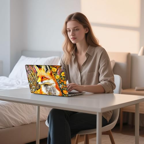 Aesthetic Laptop Skin Sticker, Fox in Flower Field Waterproof Vinyl Laptop Decal, Removable Bubble Free, Reusable Protective Cover for 13 14 15 15.6 Inch - color: Fox in Flower Field