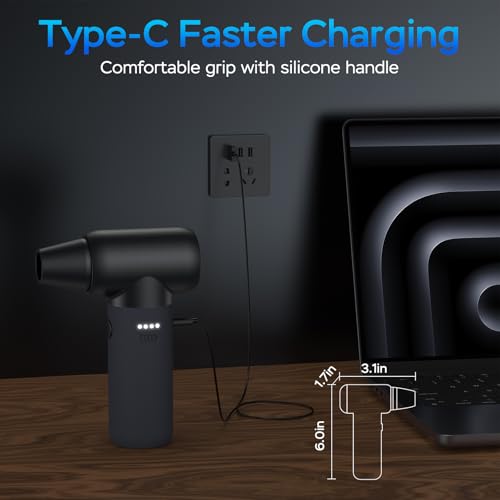 Compressed Air Duster,180000RPM Electric Duster Air Blower,Cordless Rechargeable Mini Dust Blower,3 Gear Jet Fan for PC Keyboard Computer Car Outdoor House Cleaning-Black