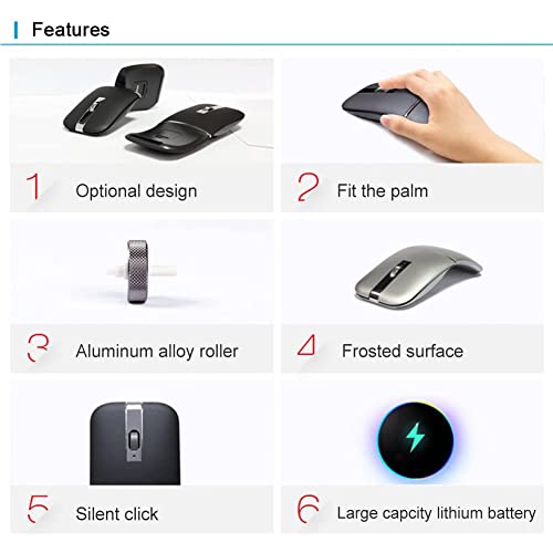 Foldable Arc Wireless Mouse Silent Click Bluetooth 5.3 and 2.4GHz | Dual Modes Portable Curved Mouse for Home, Office, Travel– Gray - color: Gray