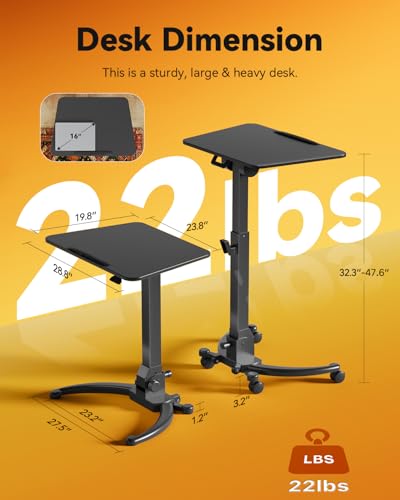 JOY worker Foldable Laptop Desk on Wheels, Adjustable Mobile Standing Desk | Max Height 47.6", 90° Tiltable Top & Base, Portable Height Adjustable Workstation with Lockable Casters, Holds 22lbs, Black - color: Black, size: Height Range:32.3-47.6"