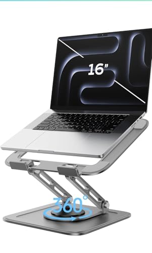 Metal Laptop Stand (Black) with 360 Rotating Base, Ergonomic Adjustable Notebook Riser Holder Compatible with Air, Pro, Dell, HP, Lenovo More 10-15.6" Laptops