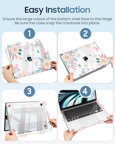 Fintie Case for MacBook Air 13 inch A3449/A3240/A3113/A2681 2022-2026 | M2/M3/M4/M5, Snap On Hard Shell, Full Port Access, Easy On/Off, Lightweight, Camellia - color: Pink Leopard