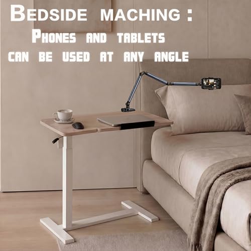 Adjustable Overbed Bedside Table with Wheels Pneumatic Mobile Standing Laptop Desk Rolling Computer Cart Movable Couch Desk Hospital Bed Table, Natural Wood - color: Natural Wood