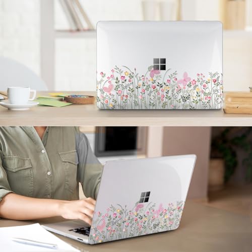 Case for 13.8 inch Microsoft Surface Laptop 7 2024 (Model: 2036), Protective Plastic Hard Shell Case + Keyboard Cover + Screen Protector + Webcam Cover for 13.8'' Microsoft Surface, Flowers - color: Flowers