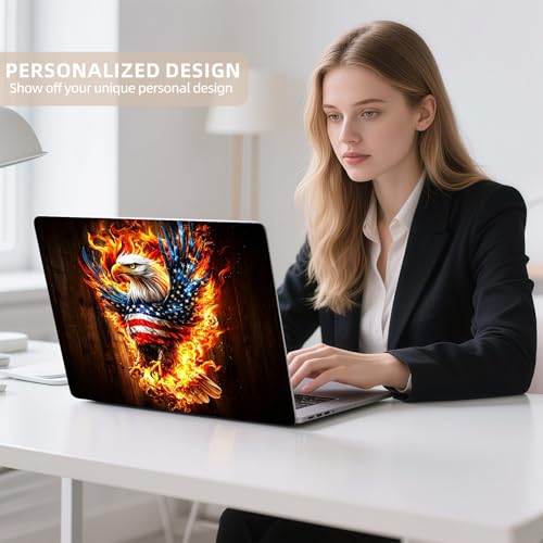 Universal Laptop Skin Sticker for 12/13/14/15.6 Inch Laptops, Reusable Vinyl Laptop Decal Cover, Waterproof Scratch Resistant Notebook Skin with 2 Wrist Pads,American Flag Flame Eagle - color: American Flag Flame Eagle