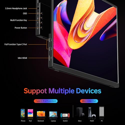 VILVA 14" 1200p USB-C HDMI HDR Portable Monitor | 14" 1200p IPS HDR, USB-C/HDMI, smart cover+speakers, ultra-slim plug&play, for PC/Mac/Phone. - size: 14 inch 1200P