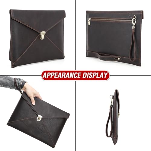 Top Grain Leather 14.2" Slim Laptop Bag Case, Envelope Style, Removable Wristlet & 3 Pockets, Fits MacBook Pro 14 Inch 2021 2022 M1 Pro/M1 Max A2442 & Other Laptop, Black Coffee 14.2 Inch - color: #7【Envelope Style】-Black Coffee-3 Pockets, size: 14.2" - F