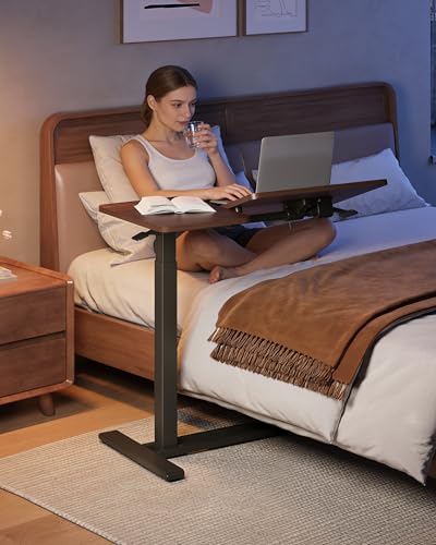 SANODESK 32''Overbed Table Gas Spring Lifting with Wheels&Tilting Desktop | Rolling Mobile Laptop Desk End Table,Portable Computer Workstation for Home Office,Sofa,Bedside,31.5" W x 17.7" D,Black Walnt - color: Black Walnut, size: 32 inch