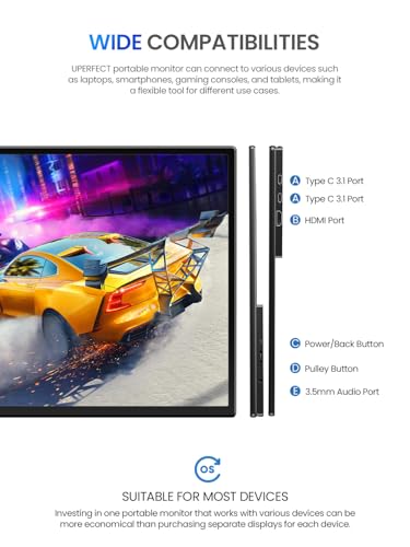 UPERFECT Portable Monitor 21.5", FHD 1080P 100Hz QLED 125% sRGB Gaming Monitor with Stand, Bag & VESA, Large Second Screen for Laptop, Computer, Phone, Mini PC, Game Consoles - size: 21.5"