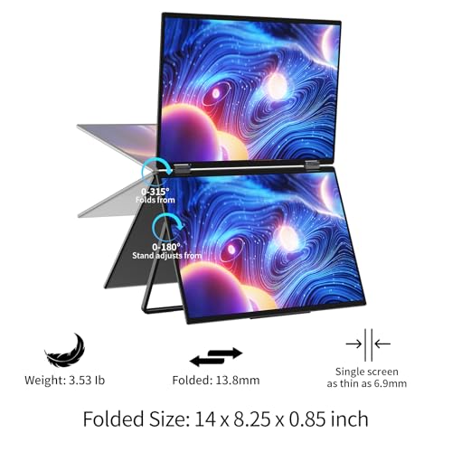 Portable Monitor Dual 15.6 Inch 1080P Dual Stacked Foldable Screen Monitor, USB-C HDMI Travel Monitor for Laptop Mac Windows, Screen Extender with Kickstand, VESA Mountable - size: 15.6 inch Dual monitor Metal