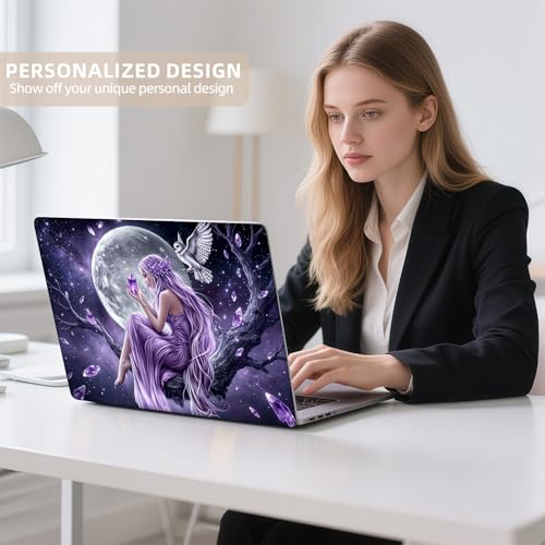 Universal Laptop Skin Sticker for 12/13/14/15.6 Inch Laptops, Reusable Vinyl Laptop Decal Cover, Waterproof Scratch Resistant Notebook Skin with 2 Wrist Pads,Moonlight Fairy - color: Moonlight Fairy