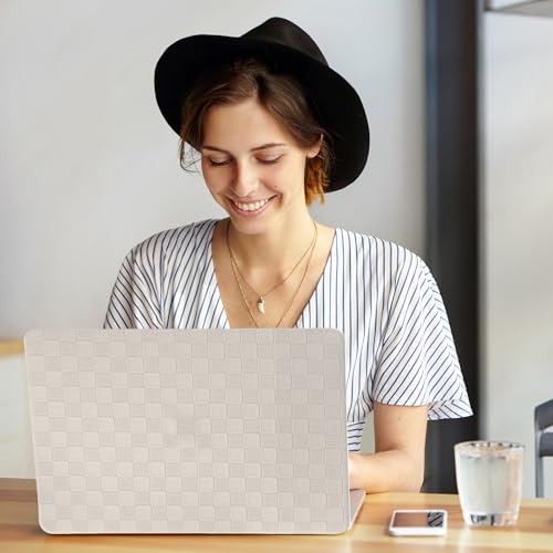 for MacBook Pro 13 inch Case M2 2026-2023, 2022-2016 A2338 M1 A2251 A2289 A2159 A1989 A1708 A1706, Checkered Textured Cream Leather Hard Shell No Logo Cutout&Keyboard Cover, Beige Checkerboard - color: Checkerboard Beige, size: 2016-2026 Macbook Pro 13 in