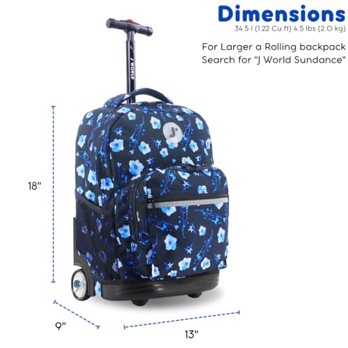 J World Sunrise Kids Rolling Backpack with Wheels for Girls Boys, Roller Bookbag for School, 18 x 13 x 9 Inches, Night Bloom - color: Night Bloom