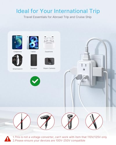 VINTAR 2 Pack European Travel Plug Adapter, Type C International Power Plug | 4 AC Outlets 3 USB Ports(2 USB C), Travel Essentials Charger for US to Most of Europe EU Italy Spain France Germany Iceland - style: 17W-Type C Most of Europe - 1A2C/ 2 Pack