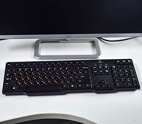 2PCS Russian Keyboard Stickers, Russian-English Keyboard Letters Replacement Sticker Orange Font with Black Background for PC Computer Laptop Notebook Desktop, Cyrillic Keyboard Alphabet Stickers - color: Russian-orange
