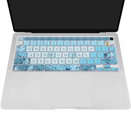 Silicone Keyboard Cover for MacBook Air 13 inch 2021 2020 Model A2179 A2337 M1 Chip, Gray Blue Flowers - color: Gray Blue Flowers