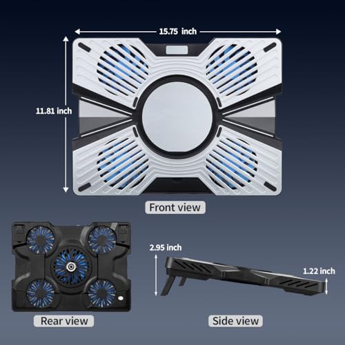 IMMOENUC Laptop Cooling Pad with 5 Fans & Peltier Device Ultra-Quiet Semiconductor Panel Cooler Stand, Adjustable Speed + Stand for 13-19 Inch Laptops (MacBook/Dell/HP) Fast Cooling Notebook