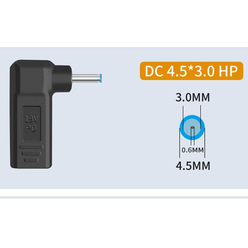 100W USB C to 4.5x3.0mm DC Connector, 4.5 x 3.0mm 19.5V DC Adapter Type C Male to Female Made for HP Laptops Series