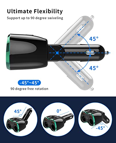 SUPERONE 180W 2-Socket Cigarette Lighter Splitter with QC3.0 & 20W PD USB C | 2026 Upgraded Cigarette Lighter Adapte, USB C Car Charger Splitter for GPS/Dash Cam/Laptop/iPad/iPhone 17/16/15/14/13/12 - color: Green