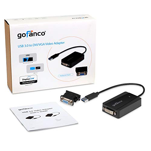 gofanco USB 3.0 to DVI Adapter for Multiple Monitors (USB3DVI) | Windows & macOS, Includes DVI-to-VGA Adapter - style: USB 3.0 to DVI / VGA