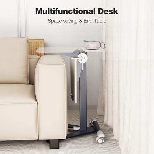 ROMOON Portable Standing Desk with Wheels, Height Adjustable Mobile Desk | Rolling Laptop Cart with Tilt Top, Storage, 24" Sit-Stand Computer Table for Home Office, Bedroom, Small Spaces, Oat Yellow - color: Oat Yellow