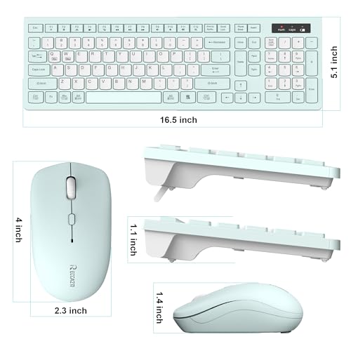 Silent Keyboard and Mouse Combo Wireless,ful-Sized Wireless Keyboard and Adjustable DPI Mouse, 2.4GHz USB Receiver, Keyboard and Mouse for PC, Windows, MAC, Desktop, Laptop (Mint Green-B) - color: Mint Green and white-B