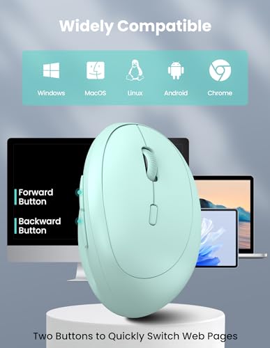TECKNET Ergonomic Mouse, Bluetooth Wireless Vertical Mouse, Rechargeable Battery, Quiet Clicks, 4800 DPI Adjustable, BT5.0/3.0 & 2.4G Connect, Easy to use, Wide Compatibility - color: Green